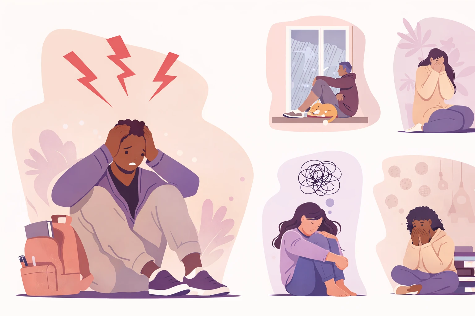 Illustration de l'anxiété et du stress avec recherche d'apaisement